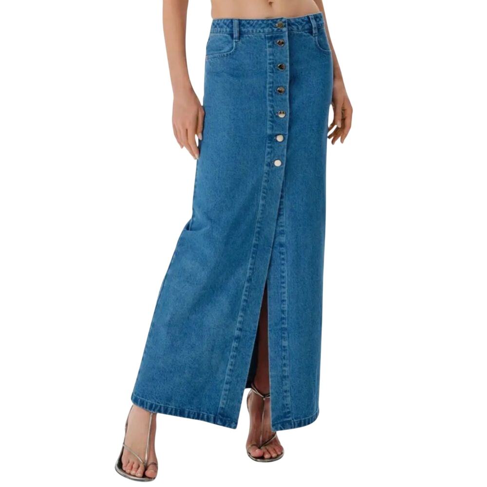 Ronny Kobo Makena Denim Pencil Maxi Contemporary Skirt In Indigo Wash Size S